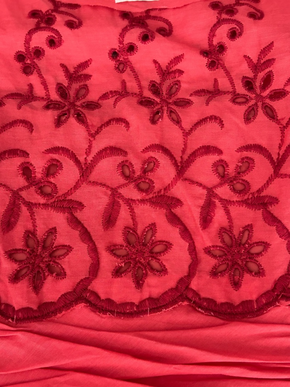 Free People Rose Garden Floral Eyelet Embroidered Red Poppy Dress Size 2 Boho - Picture 7 of 14